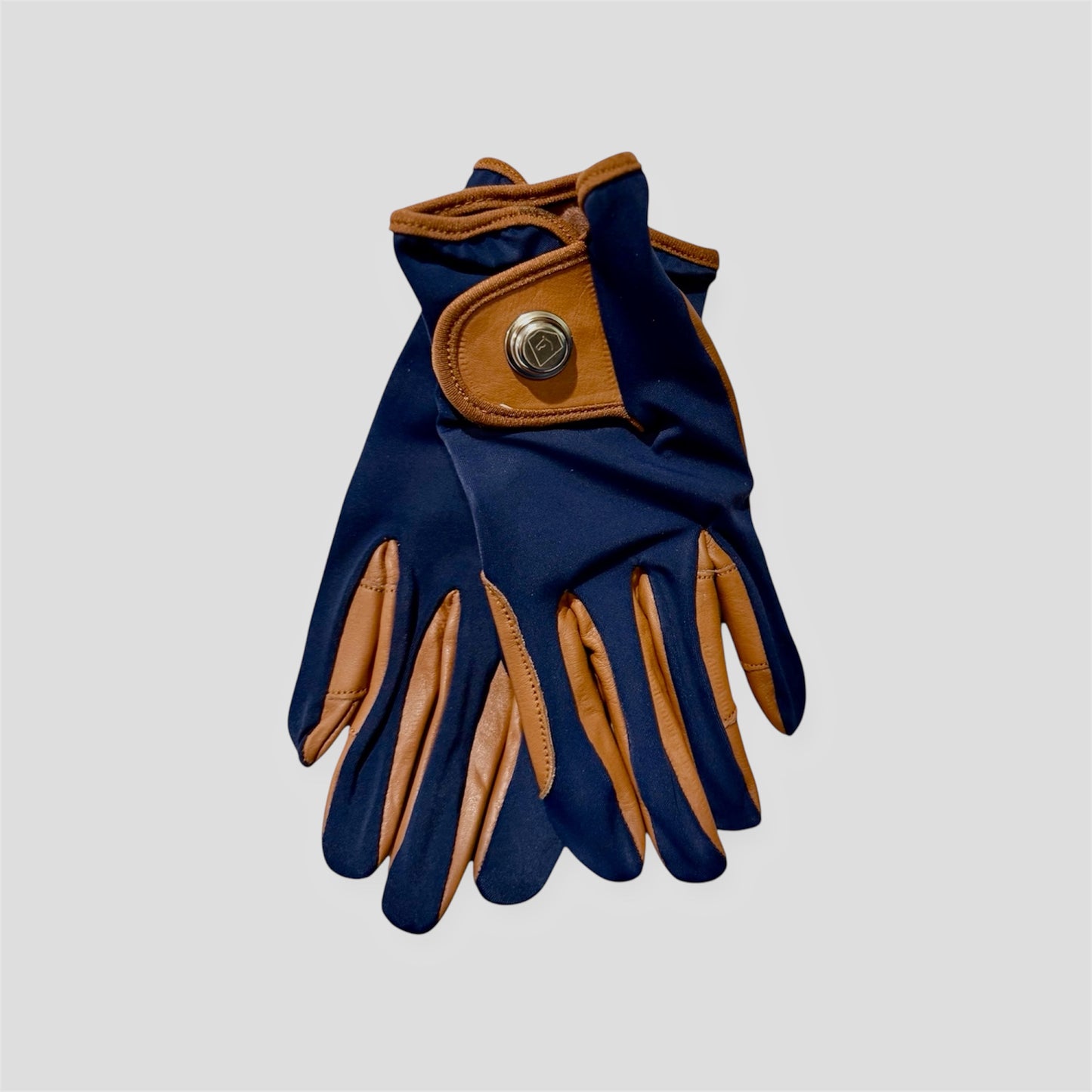 NAVY AND TAN LEATHER GLOVES