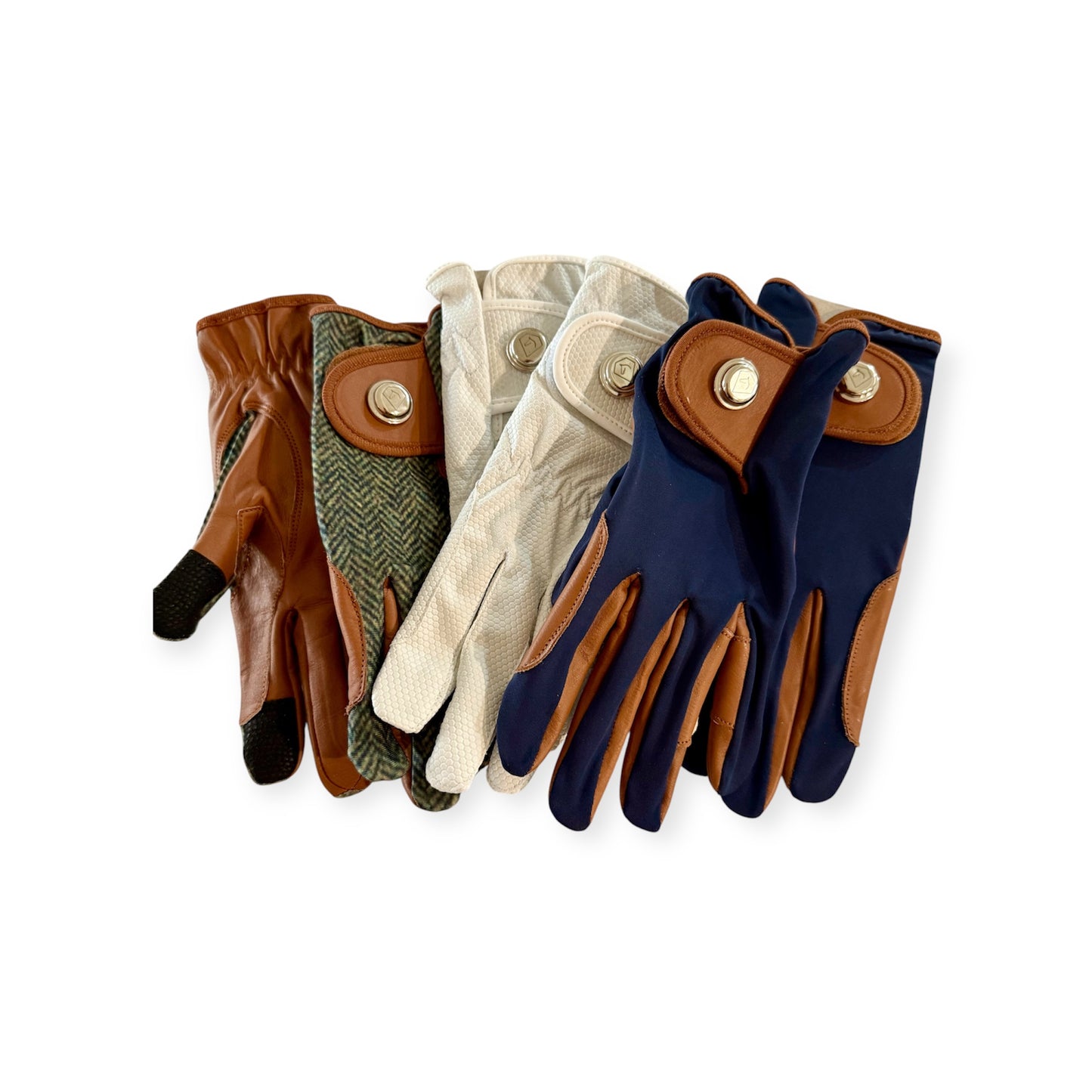 NAVY AND TAN LEATHER GLOVES